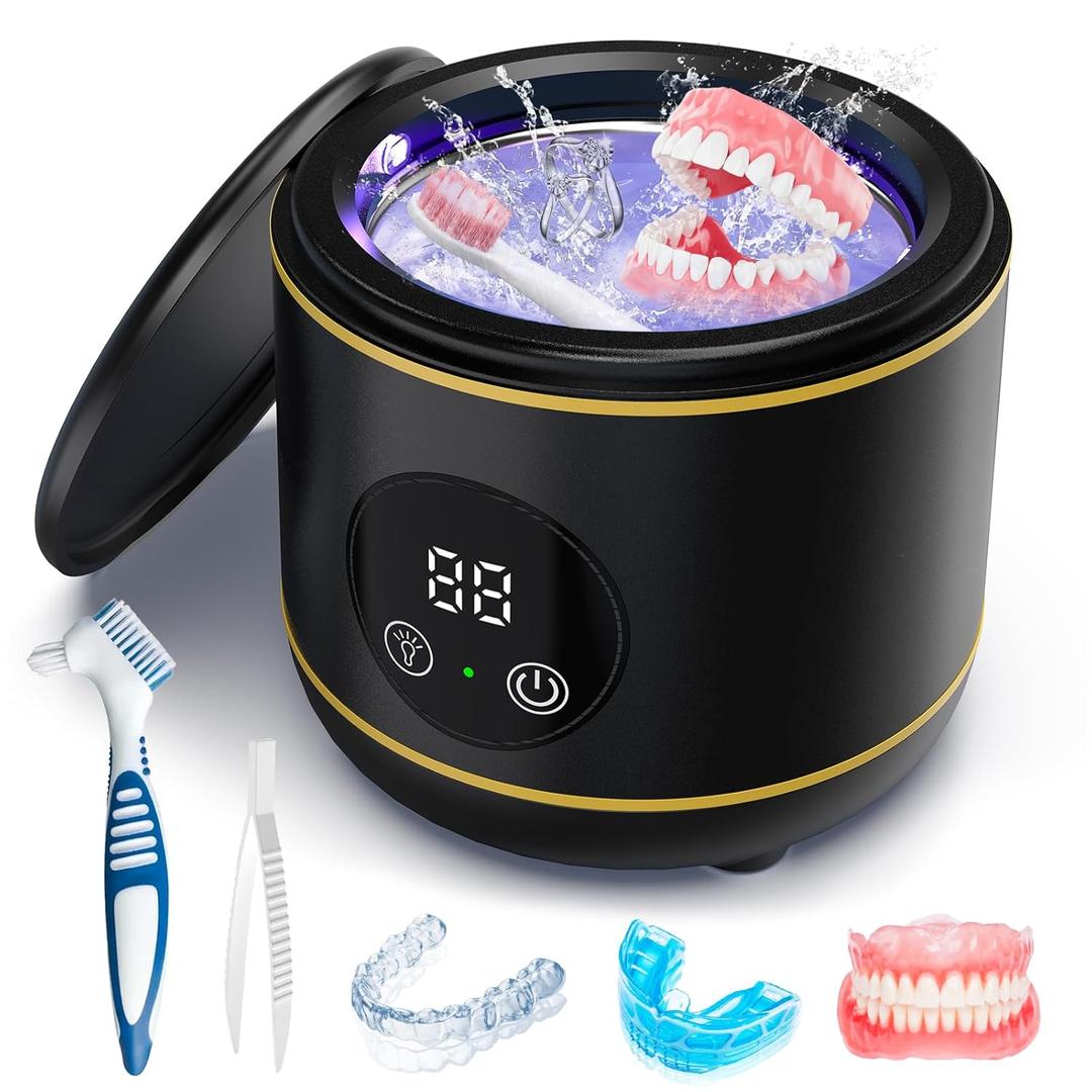 BlueFire Ultrasonic Retainer Cleaner for Dentures, Mouth Guard, Night Guard, Jewelry, 45kHz Professional Dental Ultrasonic Cleaner, Portable Ultrasonic Retainer Cleaner for Home Travel