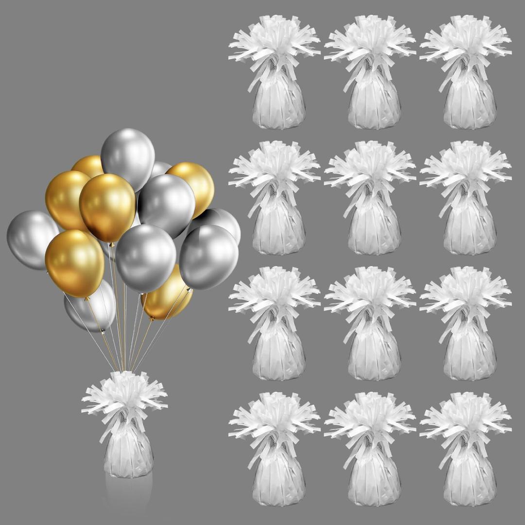 12PCS Balloon Weight Metallic Heavy Solid Balloon Pendant Pack Holder For Table Centerpieces Birthday Wedding Chrismas Party Decoration (White)
