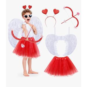 Seematn Cupid Costume Valentine's Day Accessory Kit Kids Bow and Arrow Headbands Angel Feather White Wings for Boy Girl 3+