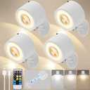 LED Wall Mounted Lights 4 Psc with Remote, 3000mAh Rechargeable Battery Operated Wall Sconces, 3 Lighting Modes & Dimmable, 360Rotate Cordless Wall Light for Bedroom Bedside Reading Study (White)