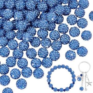 PH PandaHall 50pcs 10mm Blue Rhinestones Beads Pave Disco Ball Clay Beads Polymer Clay Rhinestone Beads Round Crystal Diamond Beads for Baseball Necklace Bracelet Earring Jewelry Making Christmas