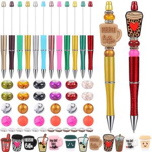 WEWAYSMILE 12 Set Beadable Pen Kit DIY Pens Plastic Beadable Pens Cute Various Silicone Beads Spacer Beads Suitable For Office School Gifts Handicrafts Office SuppliesCoffee Style