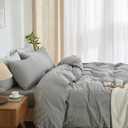 Striped Duvet Cover Set Queen Size 3 Pcs Breathable Durable 100% Washed Cotton Comforter Cover for All Seasons Chic Linen Like Textured Bedding Set (Dark Grey White Pinstripes, Queen)