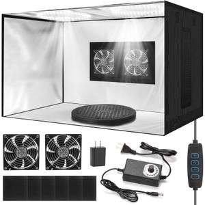 Portable Airbrush Spray Booth with Dual Exhaust Fans,Airbrush Paint Booth with Adjustable LED Lights & 360Turntable - Foldable Airbrush Booth for Hobby,Model Painting,Makeup and Art Crafts,Black