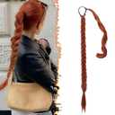BARSDAR 26 Inch Long Braided Ponytail Extension - Straight Wrap Around Copper Red Braid Ponytail Hair Extensions with Hair Tie - Synthetic Pony Tails Hairpieces for Women - Copper Red