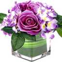 Fule Artificial Silk Rose Flower Centerpiece Arrangement in vase for Home Wedding Decoration (Light Purple)