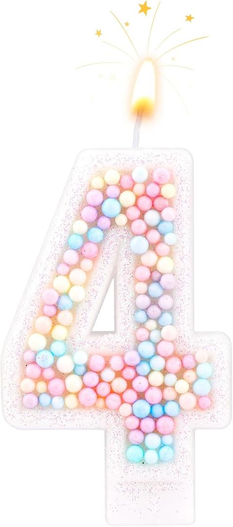 Birthday Candles, 0-9 Number Macaron Cake Candles Glitter Cake Topper Decorations for Wedding Anniversary Birthday Party (4)