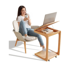 KASLANDI Wooden C-Shaped End Table,Couch Table with Adjustable Desktop,Small Rolling Side Table with 2 Lockable Wheels,Small End Table for Couch, Living Room,Bedroom (Natural)