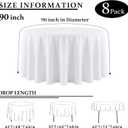 8 Packs 90 Inch White Round Tablecloth in Diameter, Washable Polyester Fabric Tablecloths, Wrinkle Resistant Table Cloth for Wedding Party Banquet Dining
