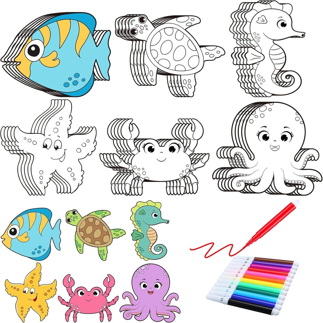 30 Sets Ocean Animals Crafts for Kids Color Your Own Under the Sea Magnets Kit DIY Coloring Sea Animals Magnet Craft Ornaments for School Classroom Home Activities Summer Animals Art Party Favors