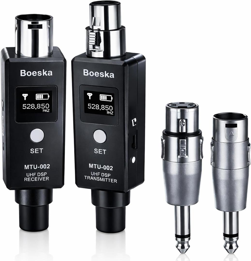 Wireless Transmitter And Receiver For Dynamic Microphones And Music Sources, UHF Wireless XLR Adapter System, 48k Frequency Signal Transmission,USB Recharge Capable, 100 Feet Range