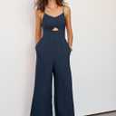 ANRABESS Womens Jumpsuit Summer Beach Vacation Romper 2025 V Neck Sleevelsee Spaghetti Strap Cutout Linen Wide Leg Clothes navy (Blue X-Large)