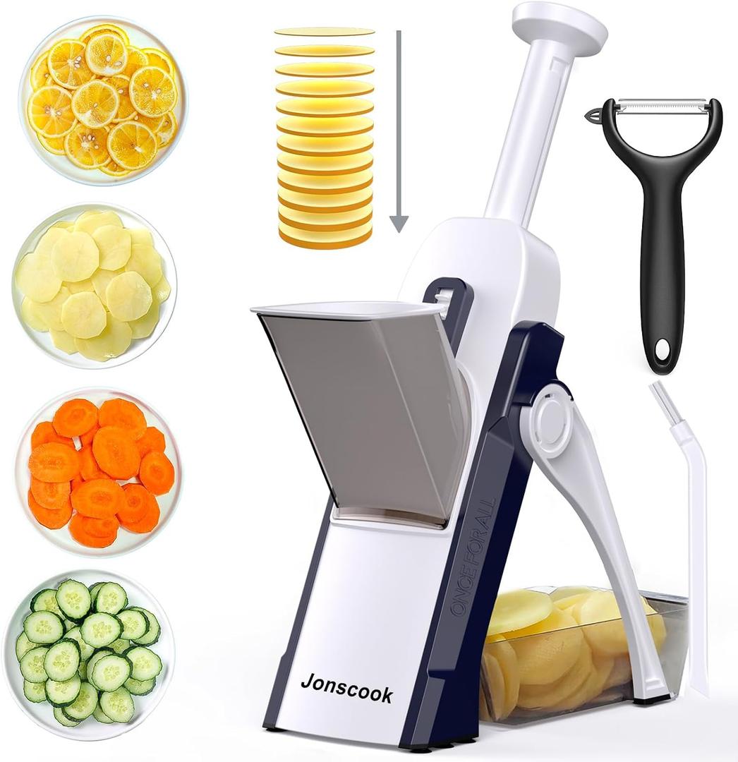 Safe Mandoline Slicer for Kitchen, Adjustable Thickness 0.1-8 mm, Professional Vegetable Slicer, Potato Slicer, Food Chopper French Fry Cutte, Mandolin, Chopping Artifact (just Slice, Deep Blue)