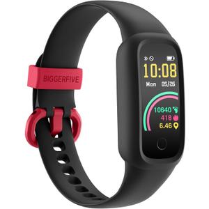 BIGGERFIVE Vigor 2 L Kids Fitness Tracker Watch for Boys Girls Ages 5-15, Activity Tracker, Heart Rate Sleep Monitor, IP68 Waterproof, Pedometer, Calorie Step Counter Watch, Black