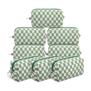 Gilprop 6 Pcs Checkered Makeup Bag for Purse Small Cosmetic Pouch Bulk Portable Zipper Makeup Pouch Travel Toiletry Organizer Gifts for Women Bridesmaid Wedding Party Favors (Green)