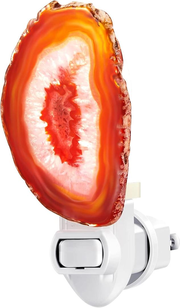 Hortsun Stone Nightlight Plug into Wall Christmas Agate Night Light Agate Slice Light Crystal with Switch Home Decor Hallway Lights, Nightlight for Toilet Kitchen Bedroom(Orange Red)