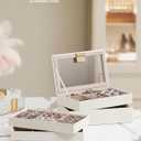 SONGMICS Stackable Jewelry Trays, 4-Tier Jewelry Box, Drawer Jewelry Organizer, with Glass Lid, Removable Dividers, for Vanity Table, 6.7 x 11 x 7.2 Inches, Gift Idea, Cloud White UJBC164W01
