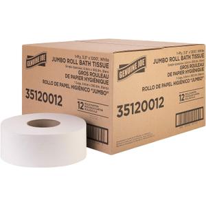 Genuine Joe Jumbo Roll Bath Tissue, 1-Ply, 3.63" x 1200', White, 12 Count, 3.5" x 1200'