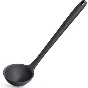 13 inch Silicone Soup Ladle: U-Taste 600F Heat Resistant 4 oz Large Non-stick Seamless Rubber Kitchen Deep Serving Spoon with Non Slip Solid Long Handle for Cooking Sauce/Stews/Gravies/Chili(Black)