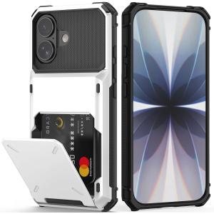 Nvollnoe Compatible with iPhone 17 Case with Card Holder[Store 5 Cards] Dual Layer Heavy Duty Shockproof Wallet Case with Hidden Card Slot Large Storage Cover for Men&Women 6.3''(White)