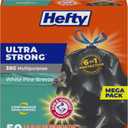 Hefty Ultra Strong 30 Gallon Trash Bags, Large Trash Bags 30 Gallon Size, Multipurpose, Break Resistant Drawstring Closure, Resists Leaks, Punctures, and Tears, Black, White Pine Breeze Scent, 50 Bags
