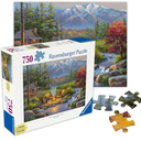 Ravensburger - Riverside Livingroom - 300 Piece Large Format Jigsaw Puzzle - Serene Vision of a Rustic Cabin, Mountains & Stream - Frameable - Premium Quality - Puzzles for Adults