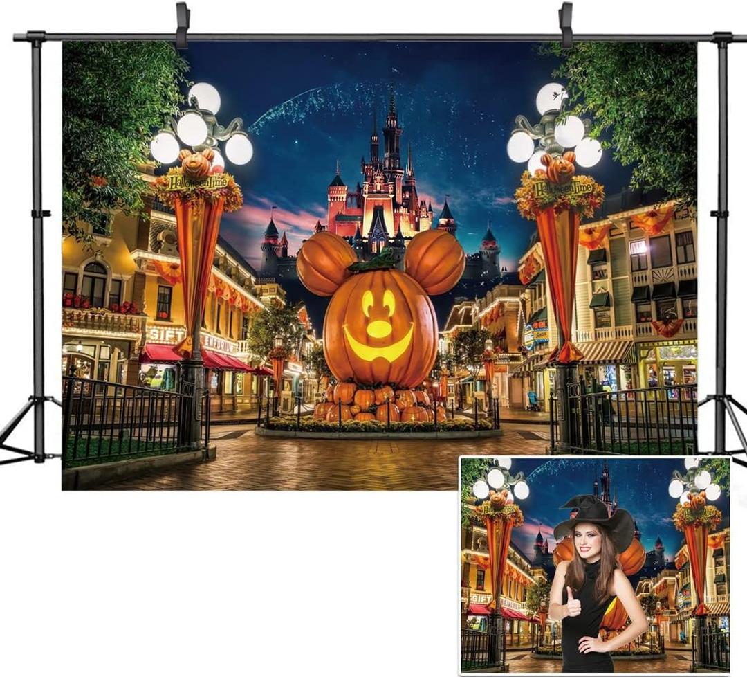 8X6FT Halloween Pumpkin Backdrop Night Street Backdrop Travel Happy Halloween Party Vinyl Banner Birthday Party Decoration Background