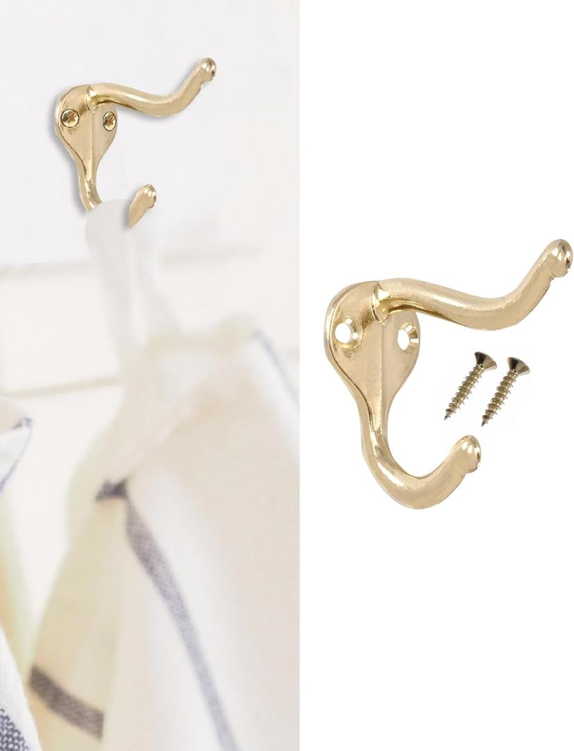 Coat Hooks for Wall Hanging Heavy Duty Wall Mounted Brass Plated, 5 Pack