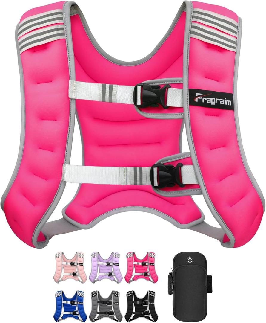 Fragraim Weighted Vest for Women Men - 8lb/10lb/12lb/16lb/22lb/25lb/30lb Weight Vest with Reflective Stripe, Detachable Phone Pouch, Ideal for Walking, Strength Training, Running, Workout, Cardio (Rose)