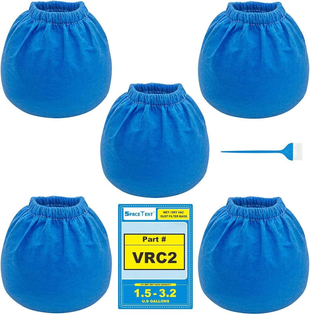 SpaceTent 5 Pack VRC2 Vacuum Filter for Vacmaster 1.5 to 3.2 Gallon and Armor All 2.5 Gallon Wet/Dry Vacuums, part # VRC2, Armor All AA255 Replacement Cloth Filter, Armor All Filter Bags