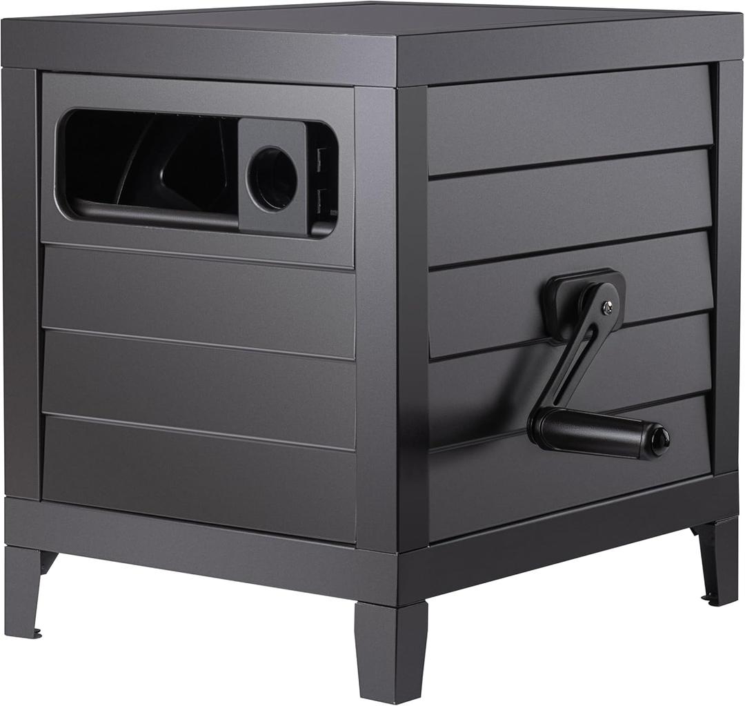 Metal Garden Hose Reel Deck Box, Durable Steel Garden Hose Storage Box Cabinet, 150ft 5/8" Garden Hose Capacity. - Hose guide Manual Rewind, No-leak Aluminum Water Connections