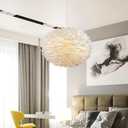 NZV White Feather Pendant Light for Bedroom 15.8in White Chandelier for Girls Room Beautiful Feathers Lights Fixture Modern Hanging Ceiling Lighting for Dining Room Kitchen Island Bedroom Foyer
