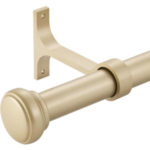 Heavy Duty Adjustable Curtain Rod, 1 Inch Long, 72 to 144 Inch, Round Cap, Ceiling Mount, Heavy Brackets, Outdoor Patio, Light Gold