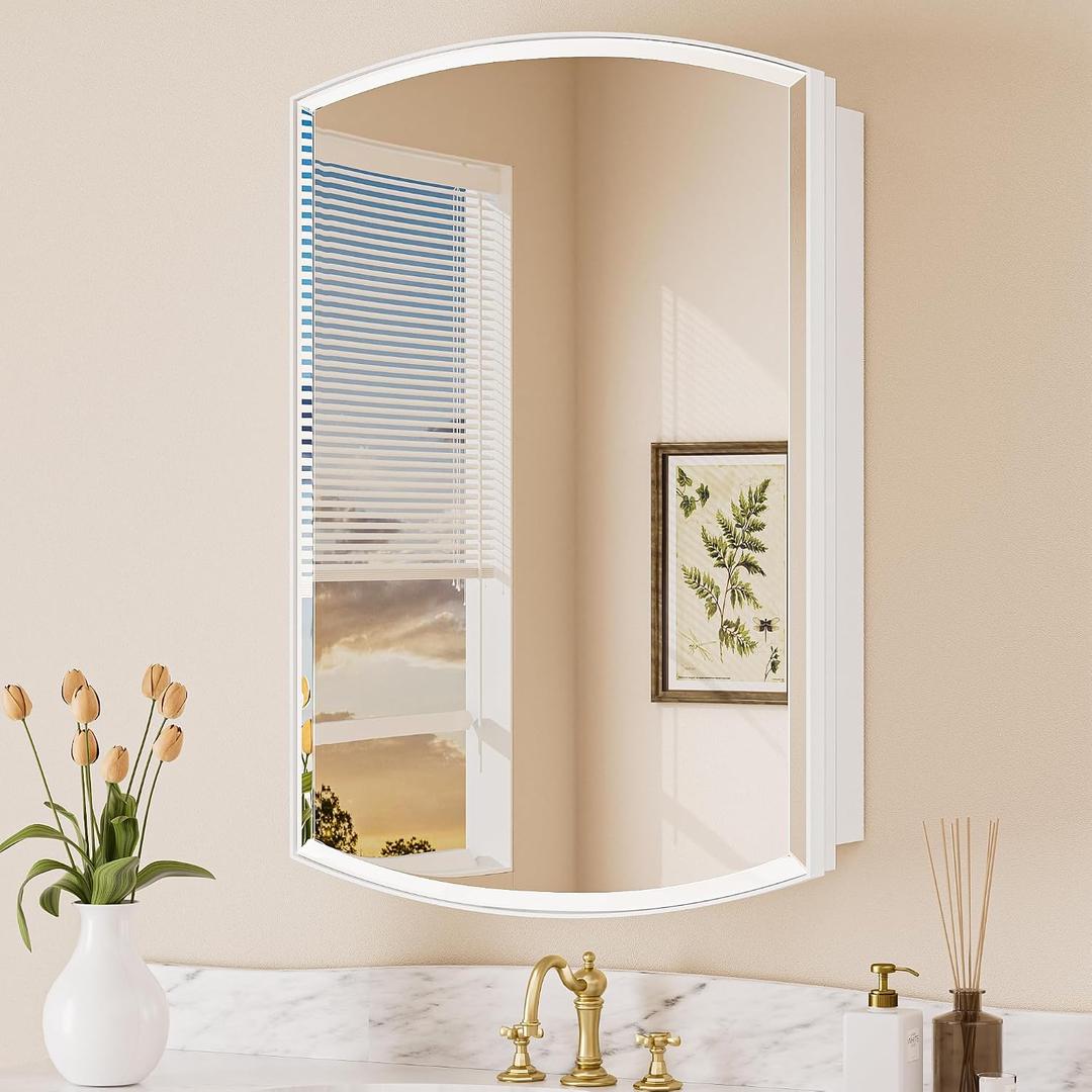 Keonjinn Matte White Medicine Cabinet with Mirror 20x 30 Inch, Metal Framed