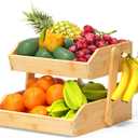 Gmtsl Bamboo Fruit Basket for Kitchen2 Tier Fruit Bowl For Kitchen Counter, Large Fruit Holder With 2 Banana Hangers, Idea For Fruit and Vegetable Storage, Bread Basket, Snack Organizer (BAMBOO)