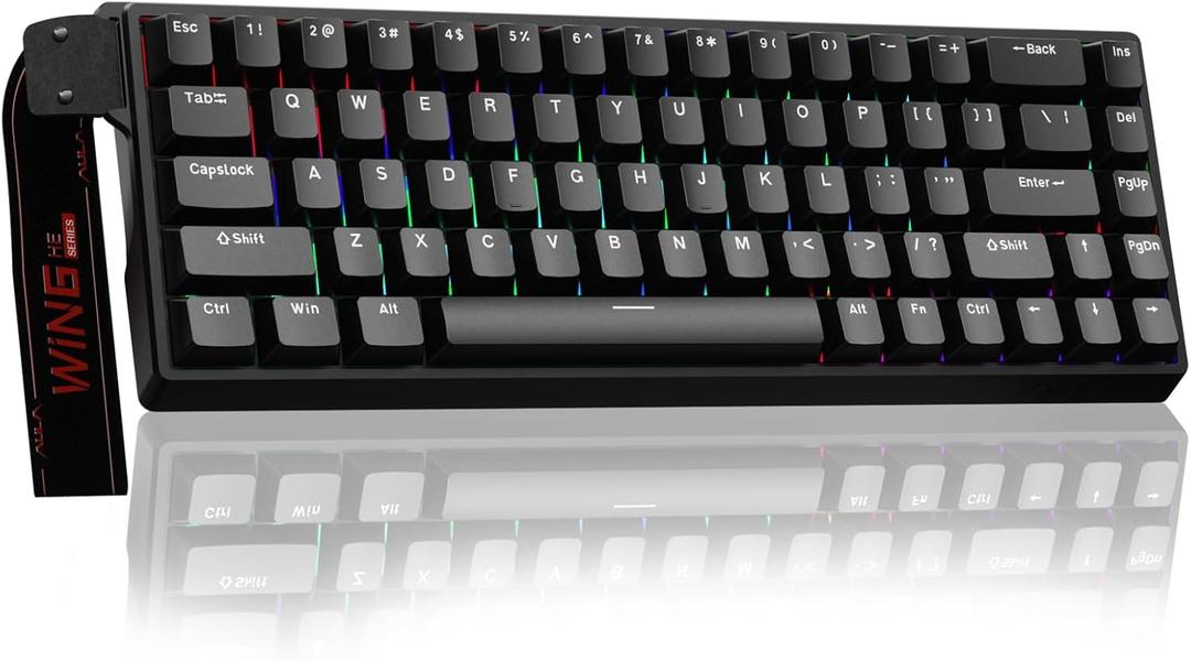 AULA WIN68 HE Mechanical Gaming Keyboard 60%, Hall Effect Magnetic Switch, Fast Trigger Mode Adjustable Actuation, 8000Hz Polling Rate, RGB Backlit, Wired Black Keyboard for Laptop/PC Gamer (Black-standard version)