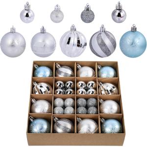 44Pcs Christmas Ball Blue and Silver Christmas Ornaments Set for Valentine's Day Backyard Holiday Wedding Party Decor with 12 pcs 2.36 Large and 32 pcs 1.18 Mini Christmas New Year Decorations Balls