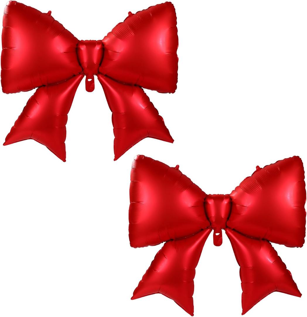 2pcs Large Bow Balloons, Bow Themed Party Decorations Elegant Coquette Balloons for Coquette Birthday Wedding Engagement Party Decoration (red) (38.58x29.53in)
