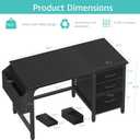 Lufeiya Computer Desk with File Drawers Cabinet, 47 Inch Reversible Home Office Desks with Filing Cabinet for Small Space, Gaming Study Writing Table PC Desks, Black, 46.6"