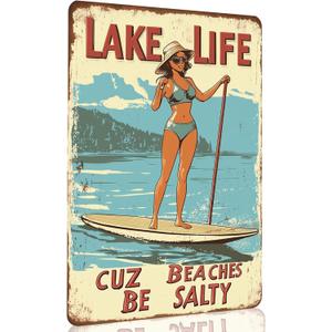 CCPARTON Vintage Beach Metal Sign Lake Life Cuz Beaches Be Salty Metal Tin Sign For Home Outdoor Indoor Office Bar Yard Decor 8x12 Inch