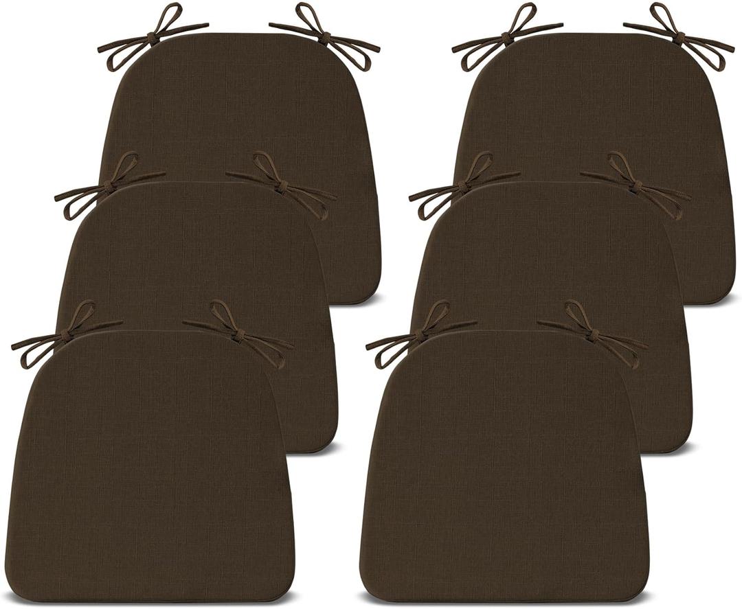 Chair Cushions for Dining Chairs Set of 6, Non Slip Kitchen Chair Pads, 17" x 16" x 2", Indoor Dining Chair Cushions with Ties, D-Shaped Seat Cushions for Kitchen Chairs, Brown