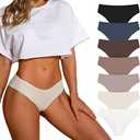 SHARICCA Women Seamless Cheeky Bikini No Show Panties Ladies Invisible Breathable Briefs Soft Stretch Underwear Multi Pack.Large