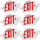 Sunco 6 Pack LED Exit Sign With Emergency Lights, Red, Two Mini Adjustable Lights, 94V-0 Fire Resistant, Backup Battery, 2.3W 6000K Daylight Deluxe, 200 Lumens 120-277V, Wall Or Ceiling Mount UL