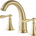 Bathroom Basin Brass Faucet, Brush Gold Widespread, Luxury Mixer Hot and Cold Shower Room Sink