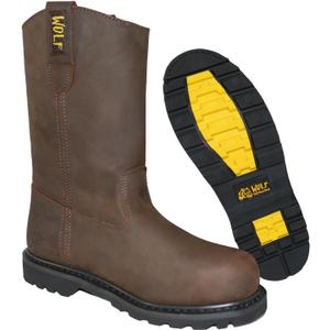 WOLF Work Boot | 100% Genuine Upper Leather | Oil, Abrasion Resistant | Electrical Hazards | Non-Slip Rubber Sole | Soft Toe | Dual Pullers | Construction | Industrial PPE (8.5)