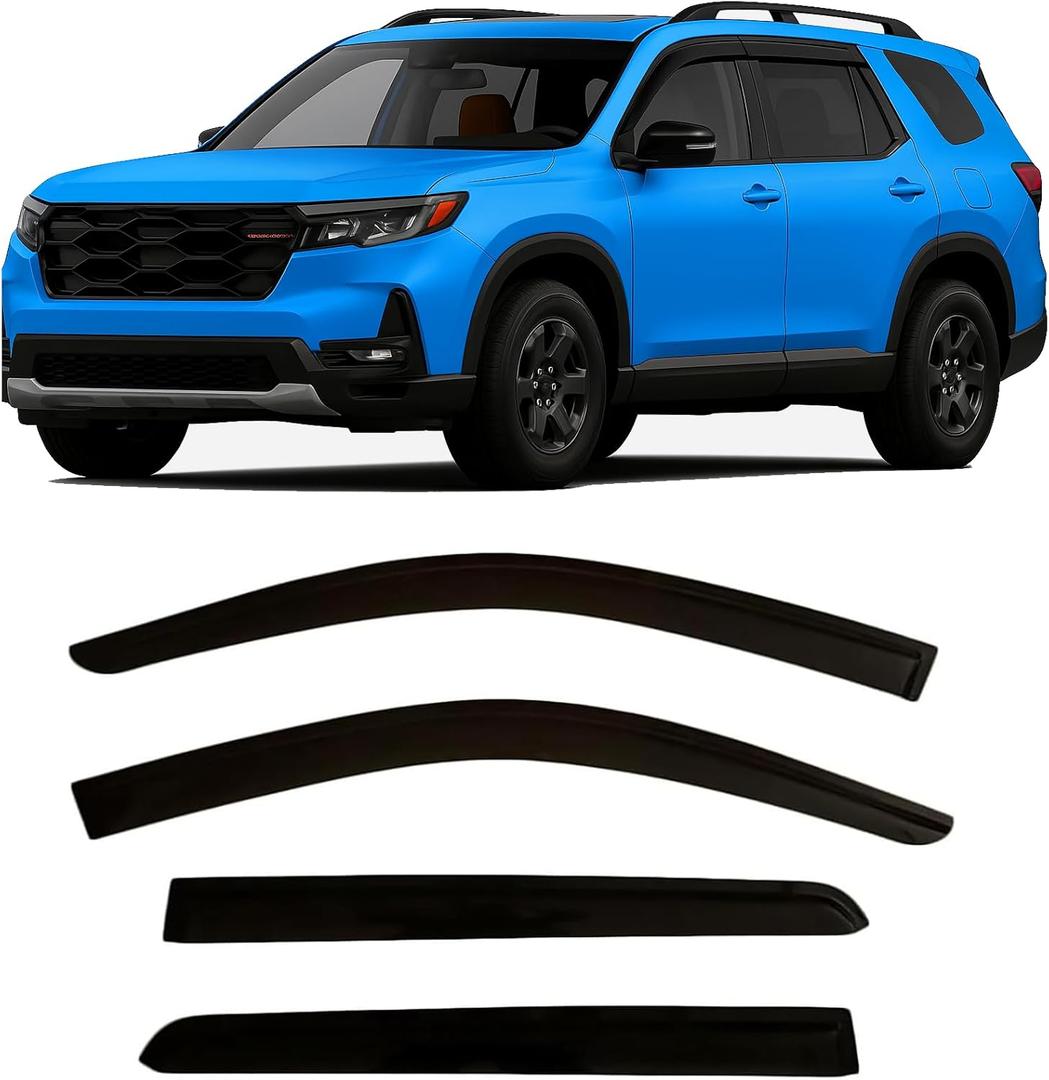 2023-2025 Tape-On Rain Guards for Honda Pilot Side Window Deflector Visors LX Sport EX-L TrailSport Touring Elite Smoke Tinted Vent Shades 2024