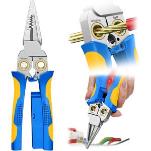 GADO Pro 8-in-1 Wire Crimper Stripper with Voltage Detector & Dual Alarms - Heavy Duty 12-250V AC/DC Tester for Hot/Neutral Wires - Electrician, HVAC, Car Repair Tool (Blue-1)