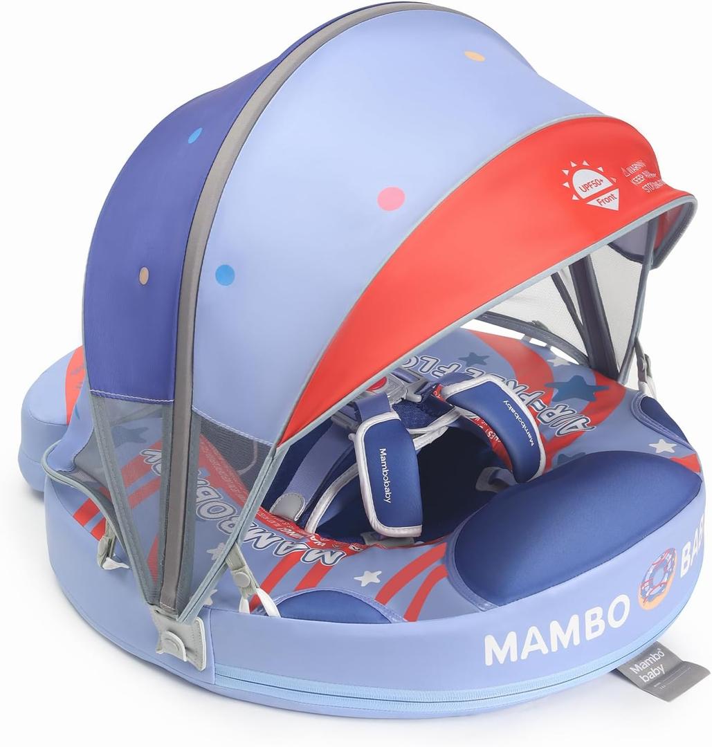 GENTEACO Mambobaby Baby Swim Float with Canopy Non-Inflatable Infant Pool Float with Tail 3-24 Months Avoid Flip Solid Skin-Friendly Material for Toddler Boys Girls, 19 inches in diameter
