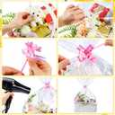 CHENGU 80 Pcs 3 Sizes Shrink Wrap Bags for Gift Baskets 20" x 28" 16" x 24" 14" x 18" Clear plastic Heat Shrink Cellophane Bags and 6 Color Pull Bows for easter Christmas Baskets Packaging