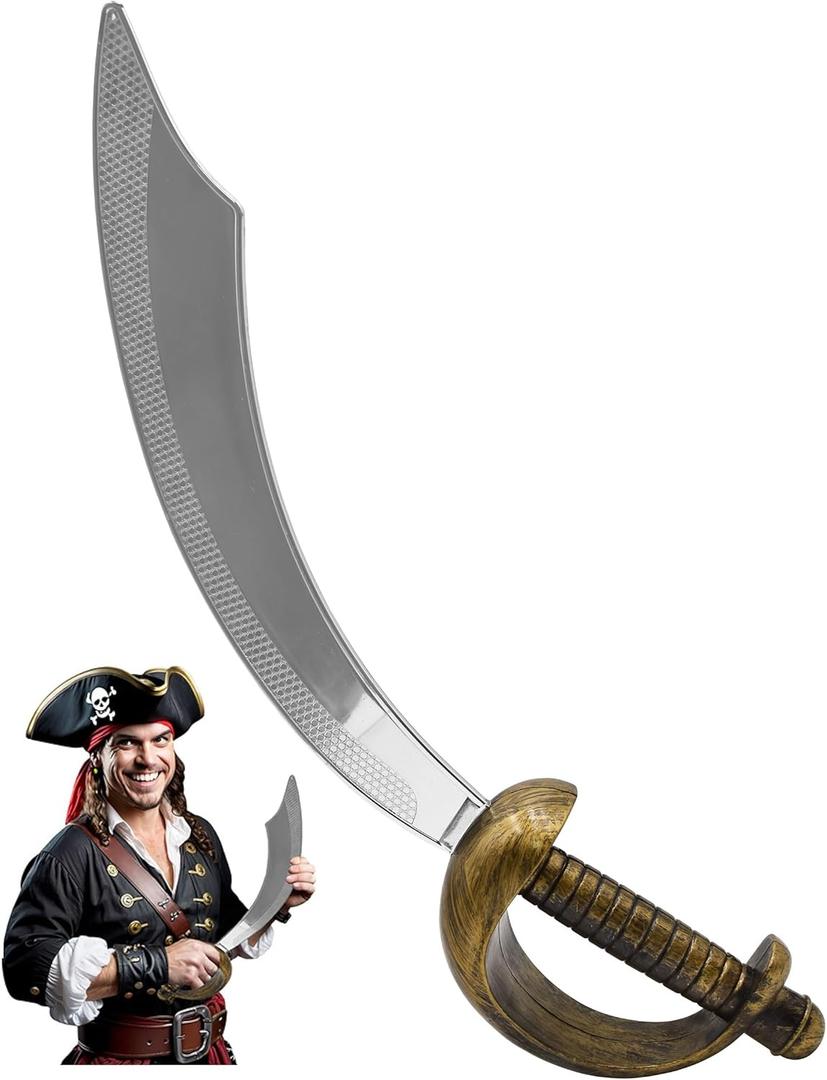 Nicky Bigs Novelties Short Fantasy 18" Arabian Pirate Curved Sword Prop Plastic Cutlass Cosplay Weapon Halloween Theater Costume Fantasy Dress Up Lightweight for Adults